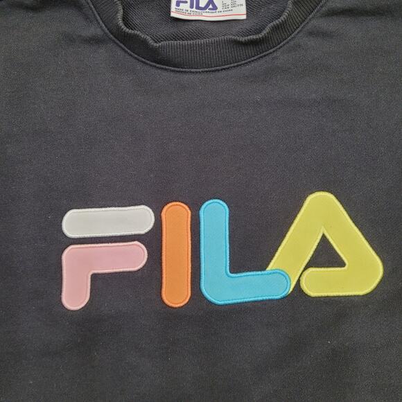 FILA Colorful Ringer Sweatshirt Womens 2XL 24x24 Black Boxy - Picture 12 of 14